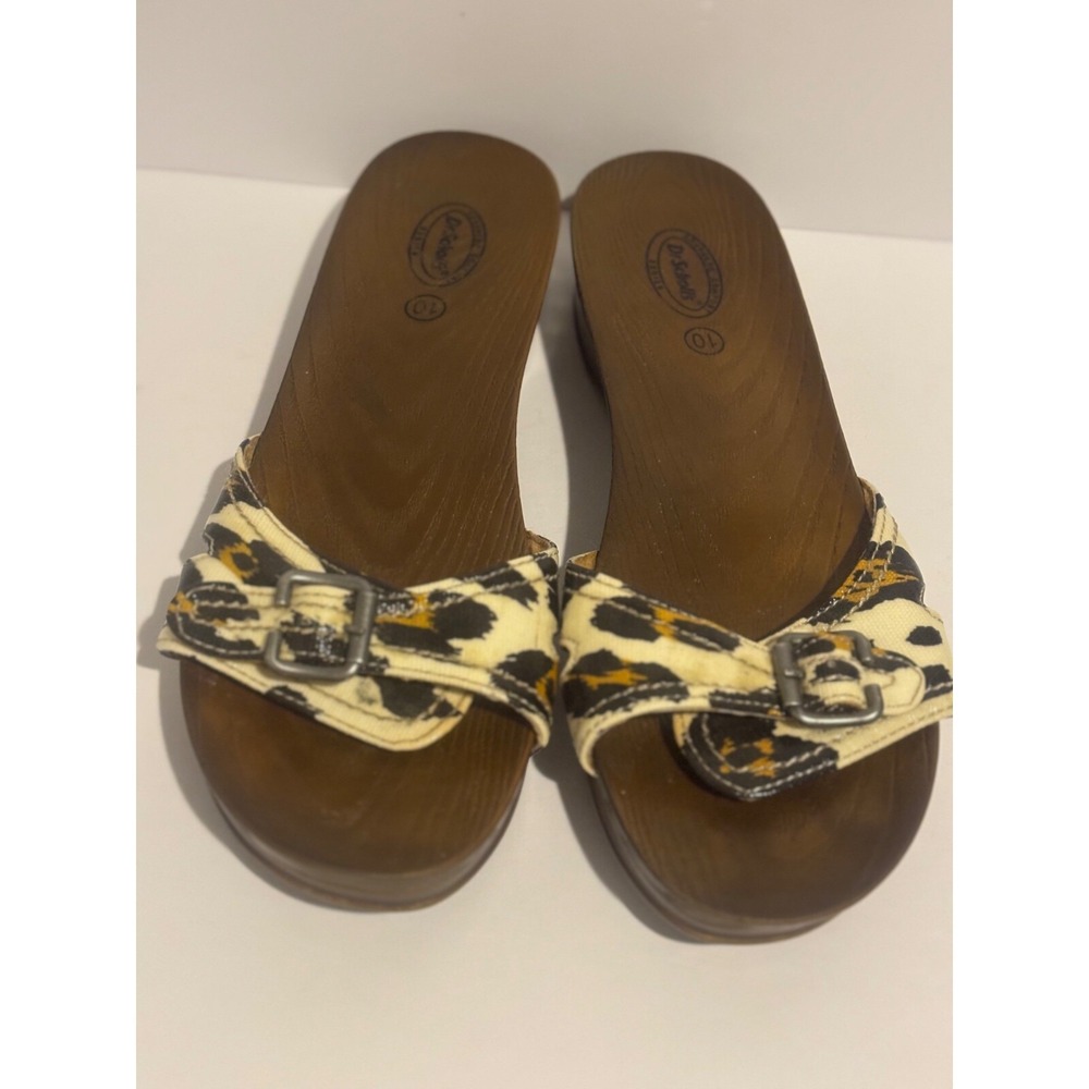 Dr Scholls Advanced Comfort ‎ Sandals Women's Leopard Cheetah Faux Wood Sz 10